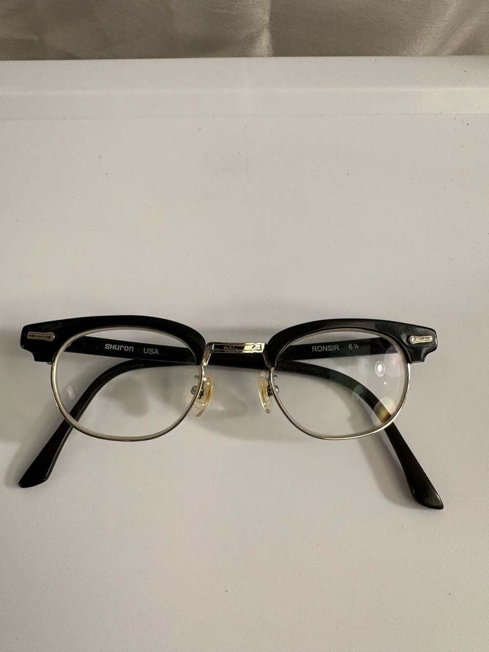 Shuron Ronsir Zyl Browline Eyeglasses Frame Black Silver 50-22
